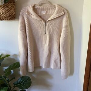 H&M Cream Ribbed Half-Zip Sweater